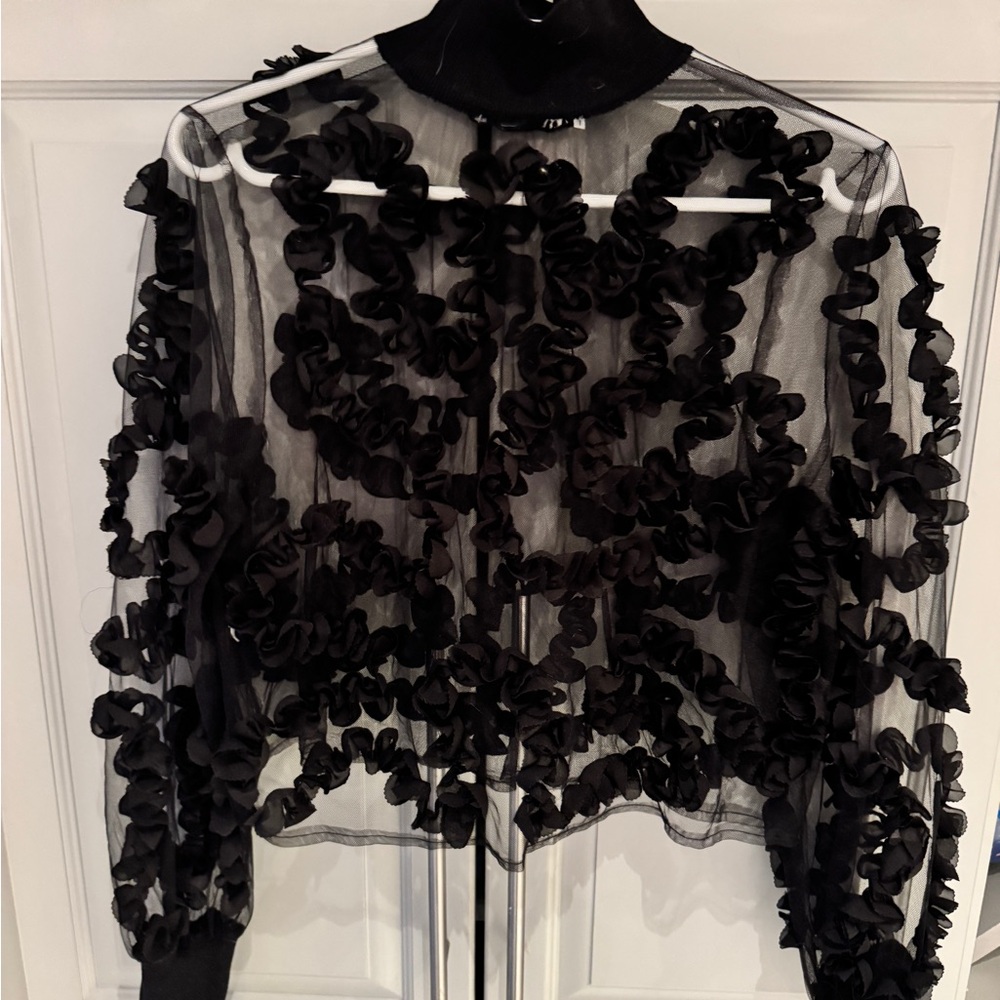 Zara Black Sheer Ruffled Blouse